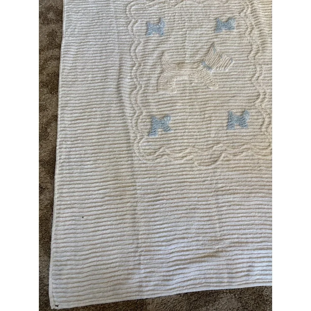 Chenille Bedspread with Scottie Dogs & Blue Bows 45